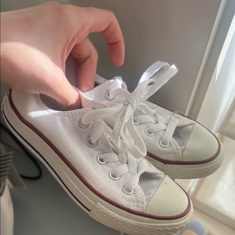 Converse White Canvas Low-Top Sneakers with Maroon Trim
